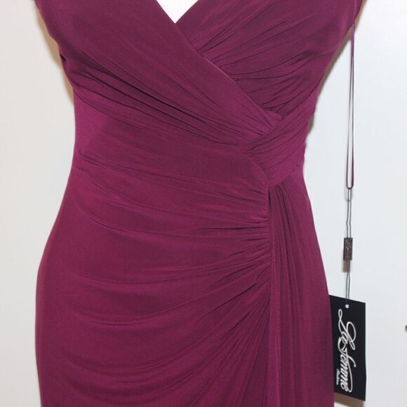 NWT La Femme Dark Berry Ruched Jersey Sheath Gown Maxi Dress Women Size 4 - Picture 6 of 13